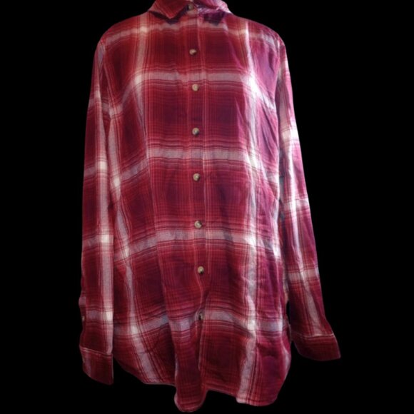 JACHS Girlfriend Tops - NWOT Jachs Girlfriend Red Plaid Flannel Button‑Up Shirt Womens Large Long Sleeve